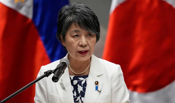 Japan Foreign Minister Yoko Kamikawa speaks during a press conference in the sidelines of Philippines and Japan Foreign and Defense ministers meeting at a hotel in Taguig, Philippines on July 8, 2024. (AP)