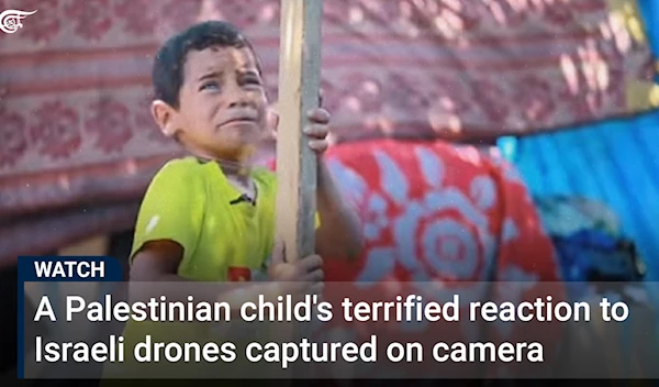 A Palestinian child's terrified reaction to Israeli drones captured on camera