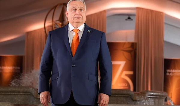 Hungary's Prime Minister Viktor Orban arrives at an event commemorating the 75th anniversary of NATO at the Andrew W. Mellon Auditorium at the NATO summit in Washington, on July 9, 2024. (AP)