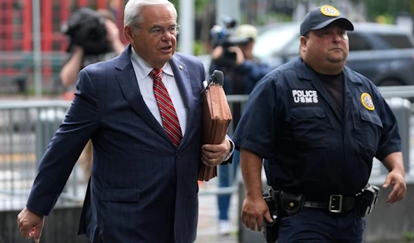 Sen. Bob Menendez, D-N.J., enters federal court in New York, Friday, July 12, 2024. (AP Photo/Pamela Smith)