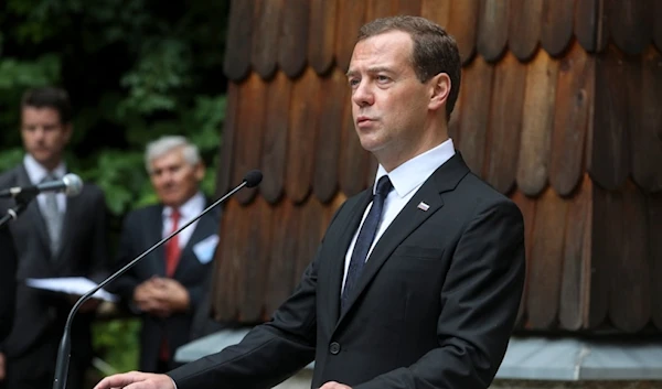 Russian Prime Minister Dmitry Medvedev delivers a speech in Vrsic, Russia, in 2015. (AFP)