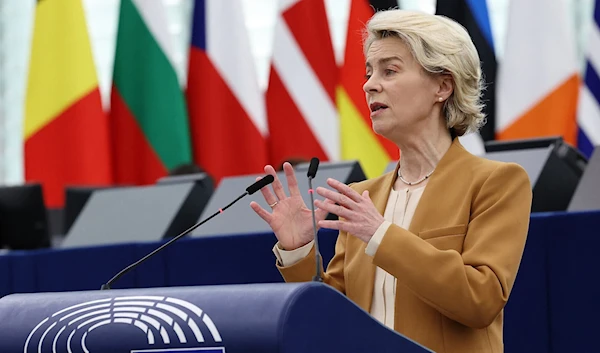 European Commission President Ursula von der Leyen delivers a speech during a plenary session at the European Parliament in Strasbourg, on December 13, 2023. (AFP)