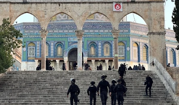 Israeli occupation police storm al-Aqsa mosque compound in occupied al-Quds on April ,2023. (AFP)