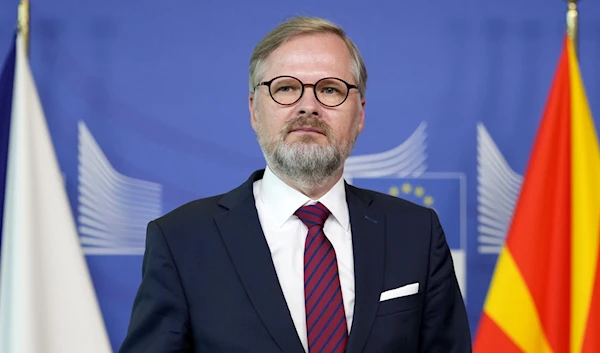 The Czech Republic's Prime Minister Petr Fiala pauses before speaking as he addresses a media conference at the EU headquarters in Brussels, Belgium, July 19, 2022. (AP Photo)