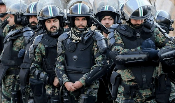 A file picture shows Iranian security forces standing guard in the capital Tehran, January 12, 2020. (AFP)