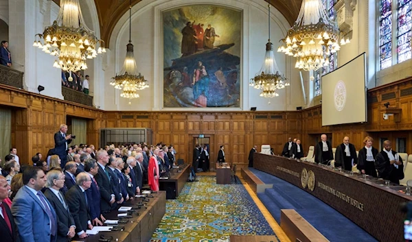 The Judges enter the International Court of Justice, or World Court, in The Hague, Netherlands, Friday July 19, 2024. (AP)