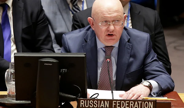 Russian Ambassador to the United Nations Vasily Nebenzya speaks during a Security Council meeting at U.N. headquarters, Monday, April 9, 2018. (AP)