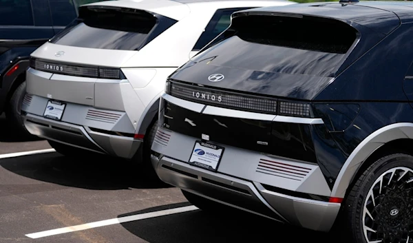 Unsold 2024 Ioniq 5 electric vehicles sit on display at a Hyundai dealership Sunday, June 30, 2024, in Highlands Ranch, Colo. (AP Photo/David Zalubowski)