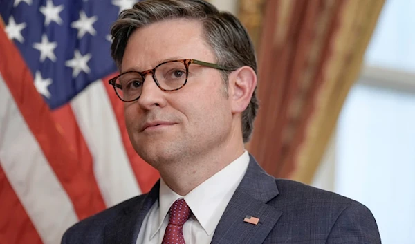 Speaker of the House Mike Johnson, R-La., participates in a ceremonial swearing-in for Rep. Michael Rulli, R-Ohio, on Capitol Hill Tuesday, June 25, 2024, in Washington. (AP)