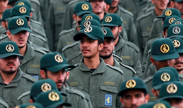 In this Feb. 11, 2019 file photo, Iranian Revolution Guard members attend a ceremony celebrating the 40th anniversary of the Islamic Revolution, at the Azadi, or Freedom, Square in Tehran, Iran. (AP)