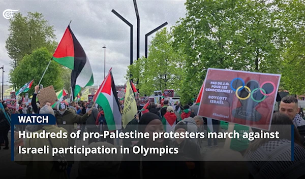 Hundreds of pro-Palestine protesters march against Israeli participation in Olympics