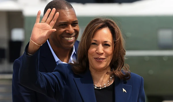 Vice President Kamala Harris waves before boarding Air Force Two as she departs on campaign travel to Milwaukee, Wisc., Tuesday, July 23, 2024 at Andrews Air Force Base, Md. (Pool/AP)