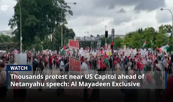 Watch Thousands protest near US Capitol ahead of Netanyahu speech: Al Mayadeen Exclusive