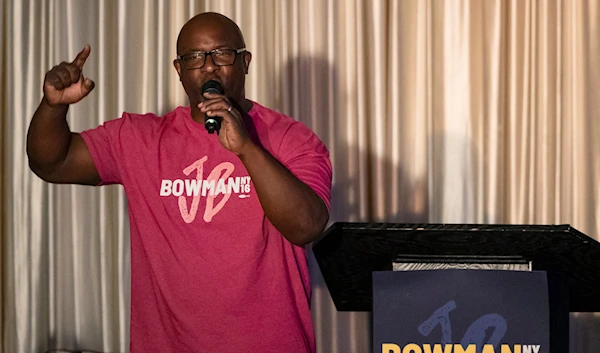 Rep. Jamaal Bowman, D-N.Y. speaks during a primary-night watch party Tuesday, June 25, 2024, in Yonkers, N.Y. (AP)