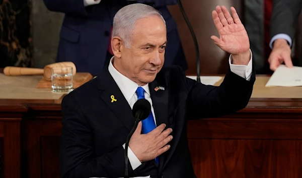 Israeli Prime Minister Benjamin Netanyahu speaks to a joint meeting of Congress at the Capitol in Washington, Wednesday, July 24, 2024. (AP)