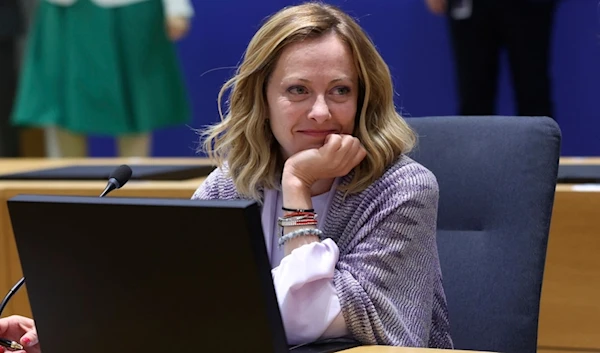 Italy's Prime Minister Giorgia Meloni waits for the start of a round table meeting at an EU summit in Brussels, Thursday, June 27, 2024 (AP)