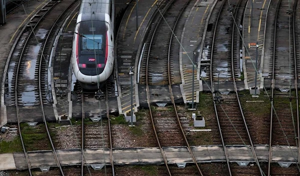 An InOui high-speed TGV train is parked on the Charenton-le-pont railway yard in Paris on February 16, 2024. (AFP)