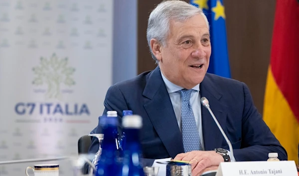 Italy's Foreign Minister Antonio Tajani speaks while meeting with members of the G7, Thursday July 11, 2024, during the NATO summit in Washington. (AP Photo/Jacquelyn Martin)