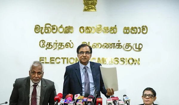 Chief of Sri Lanka’s election commission R.M.A.L. Rathnayake addresses a press conference on Jul 16, 2024. (AFP)