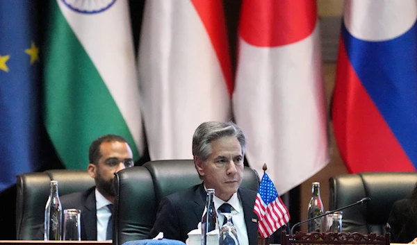 U.S. Secretary of State Antony Blinken, center, attends the ASEAN Regional Forum Ministerial Meeting in Vientiane, Laos, Saturday, July 27, 2024. (AP)