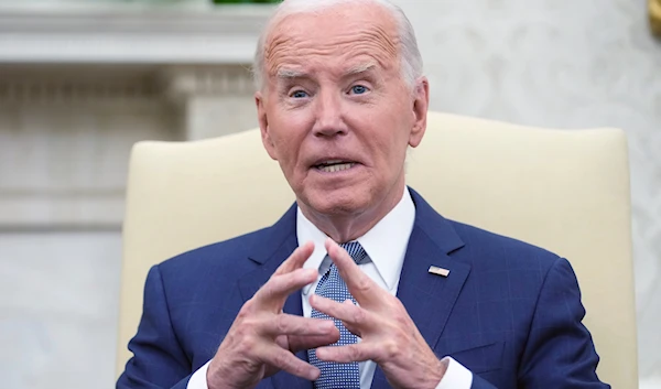 President Joe Biden speaks during his meeting with Israeli Prime Minister Benjamin Netanyahu in the Oval Office of the White House in Washington, Thursday, July 25, 2024. (AP)