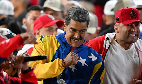 Venezuelan President and presidential candidate Nicolas Maduro reacts following the presidential election results in Caracas on July 29, 2024.  (AFP)