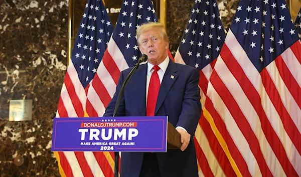 Republican presidential candidate and former US president Donald Trump attends a press conference at Trump Tower in New York City, US, May 31, 2024. (AFP)