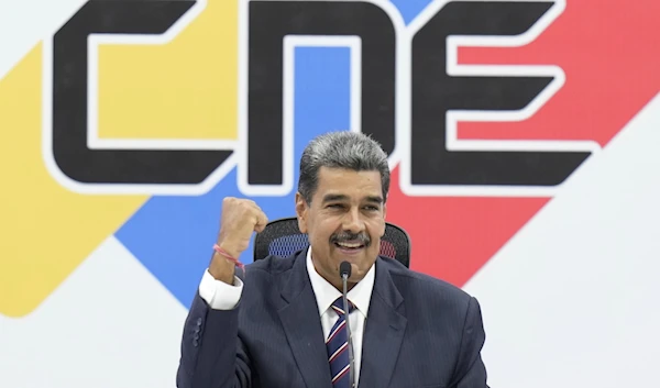 Venezuelan President Nicolas Maduro at the National Electoral Council (CNE) in Caracas, Venezuela, Monday, July 29, 2024. (AP)