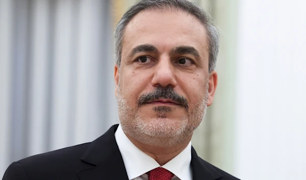 Turkish Foreign Minister Hakan Fidan waits for a meeting with Russian President Vladimir Putin at the Kremlin in Moscow, Russia, on June 11, 2024. (AP)