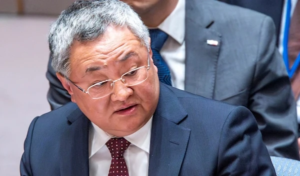 Fu Cong, China’s permanent representative to the United Nations addresses members of the U.N. Security Council during a meeting on the Non-proliferation of nuclear weapons, April 24, 2024. (AP)