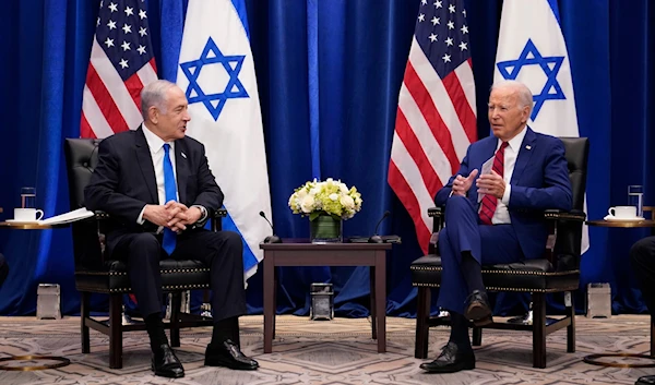 US President Joe Biden, right meets with Prime Minister Benjamin Netanyahu in New York, September 20, 2023. (AP)