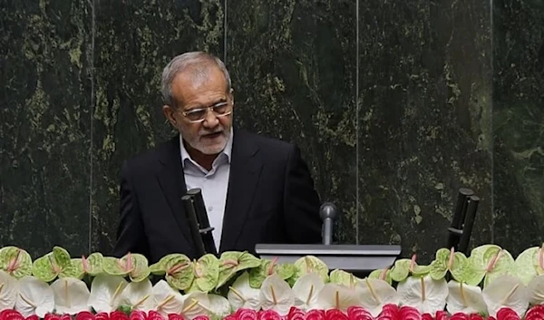 The new Iranian president Masoud Pezeshkian at his inauguration in Tehran, Iran on July 30, 2024 (Mehr News Agency)