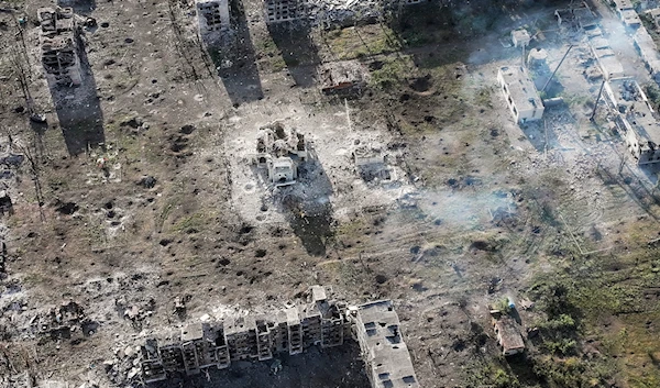 photo provided by Ukraine's 24th Mechanised Brigade press service shows an aerial view of the town of Chasiv Yar, in the Donetsk region, Ukraine, Wednesday, July 3, 2024 (AP)