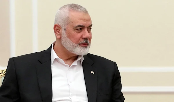 Hamas chief Ismail Haniyeh sits in a meeting with President Masoud Pezeshkian at the presidency office in Tehran, Iran, on July 30, 2024. (AP)