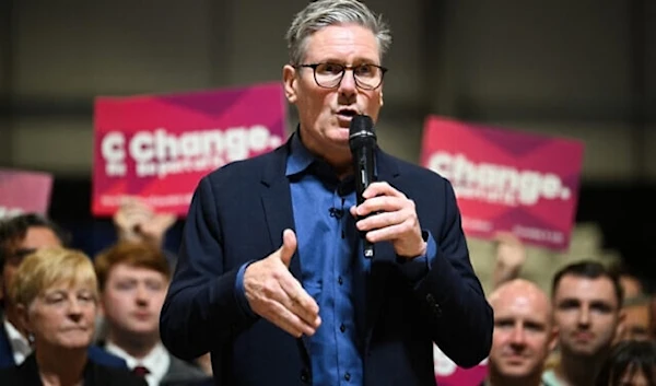 Britain's main opposition Labour Party leader Keir Starmer delivers a speech during a campaign event in Glasgow on July 3, 2024 on the eve of the the UK general election. (AFP)