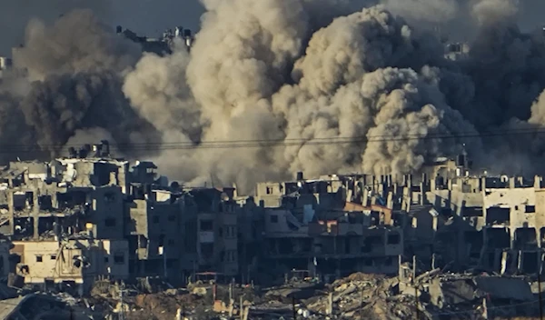 Smoke rises following an Israeli bombardment in the Gaza Strip as seen from southern Israel, December 16,2023. (AP)