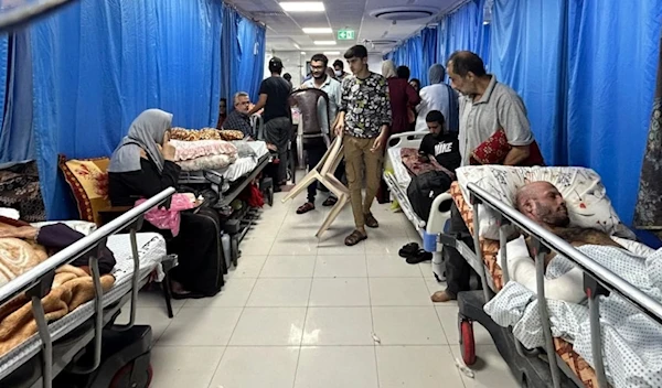 Patients and forcibly displaced people at Al-Shifa hospital in Gaza City on November 10 amid Israeli genocide (AFP)