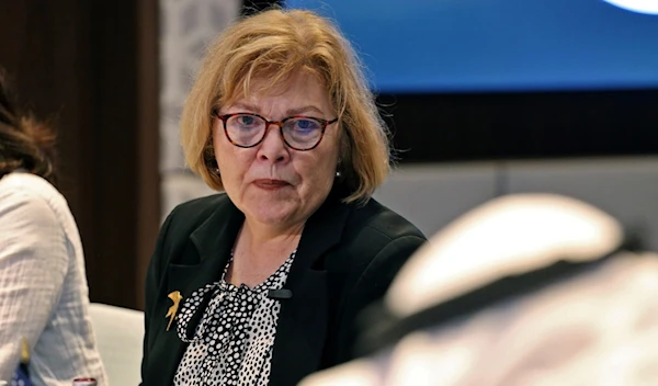 Barbara Leaf, US assistant secretary of state for Near Eastern Affairs, speaks to reporters at a media roundtable in Kuwait City on October 19, 2022. (AFP)