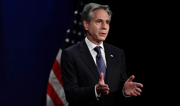 U.S. Secretary of State Antony Blinken speaks during a conversation on Advancing Security and Prosperity in the Indo-Pacific Region with Singapore's Ambassador-at-Large Chan Heng Chee at the Asian Civilisations Museum in Singapore, on July 31, 2024. (AP)