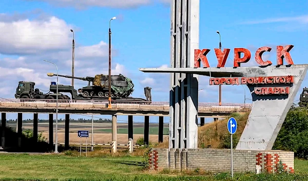 a column of the Russian Armed Forces move to build up forces conducting active combat operations with Ukrainian formations in the Sudzhansky district of Kursk region of Russia.