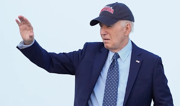 President Joe Biden boards Air Force One at Philadelphia International Airport, in Philadelphia, Friday, Aug. 16, 2024 on his way to Hagerstown, Md. (AP)