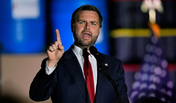 Republican vice presidential nominee Sen. JD Vance, R-Ohio, speaks at a campaign rally, Monday, Aug. 19, 2024, at DiSorb Systems, Inc. in Philadelphia. (AP Photo/Chris Szagola)