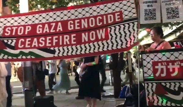 Pro-Palestine rally in Tokyo where protestors are showing solitary for Palestine amid the ongoing genocide in Gaza, August 24, 2024. (Screengrab/@AkimotoThn)