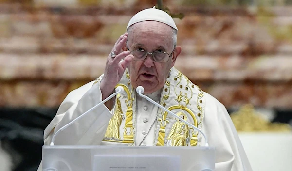 Pope Francis delivers his Urbi et Orbi Blessing, after celebrating Easter Mass at St. Peter's Basilica in The Vatican on April 4, 2021. (AFP)