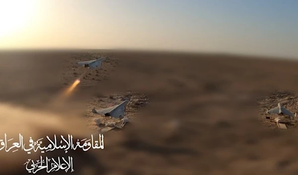 A screengrab from a former video by the Islamic Resistance in Iraq launching drones towards targets in occupied Palestine. (Military media)