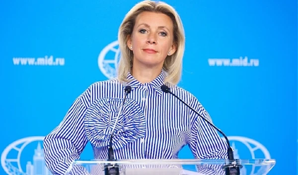 Russian Foreign Ministry spokeswoman Maria Zakharova at a press briefing on August 21, 2024. (Russian Foreign Ministry)