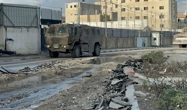 The Israeli occupation forces' military reinforcements enter the Nour Shams camp in Tulkarm, northern West Bank, Palestine, on August 28, 2024. (Palestinian media)