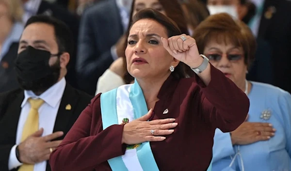 Honduras' Xiomara Castro at her inauguration ceremony in Tegucigalpa on January 27, 2022. (AFP)