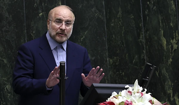 Mohammad Baqer Qalibaf speaks during a parliament session, on December 1, 2021. (AFP)