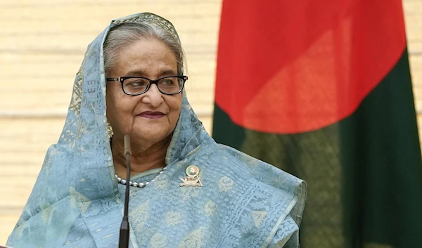 Bangladesh's Prime Minister Sheikh Hasina speaks during a joint press statement with the Japanese Prime Minister at his official residence in Tokyo on April 26, 2023. (AFP)